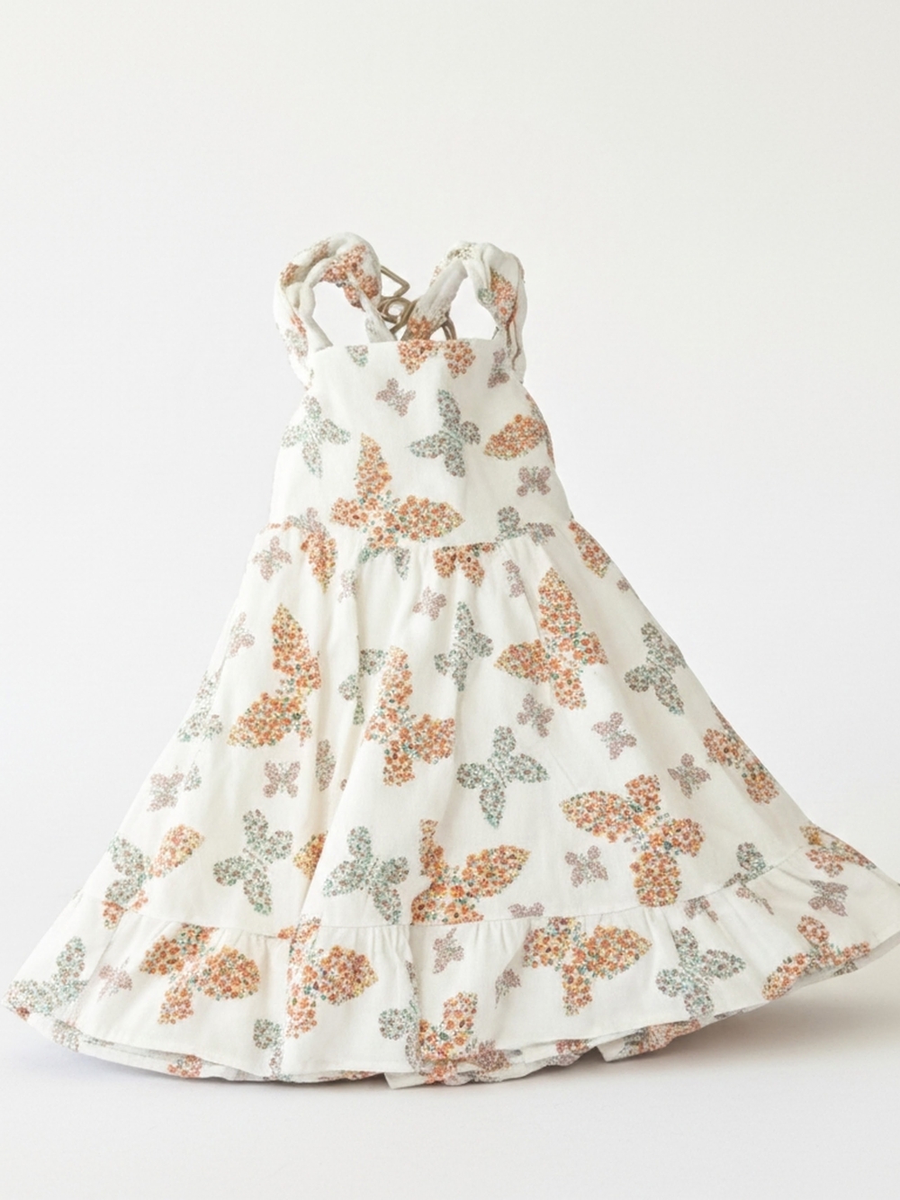 Haute Hippie White Butterfly Floral Sundress with Orange and Green Accents
